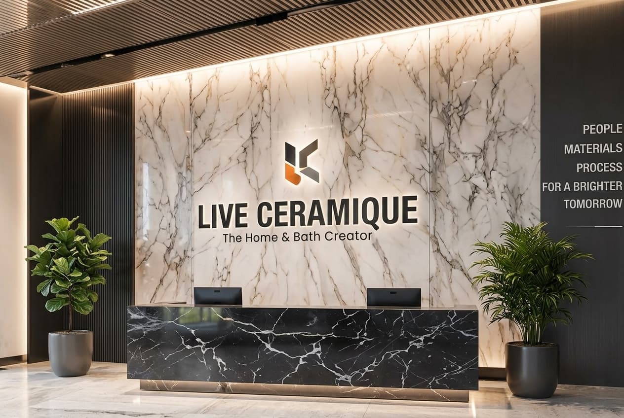 Premium tile and surface showroom interior at Live Ceramique Hyderabad